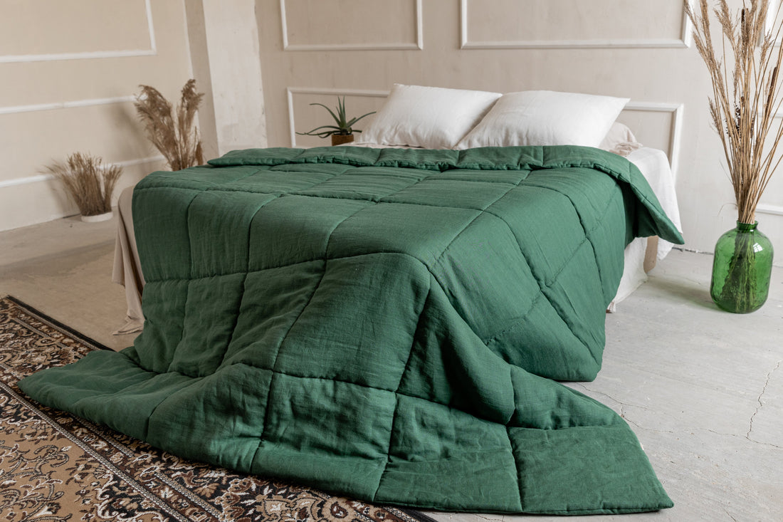 Thick USA Queen 86"x90" Natural HEMP Linen Comforter Green Blanket Duvet Insert Hemp filler in natural linen fabric