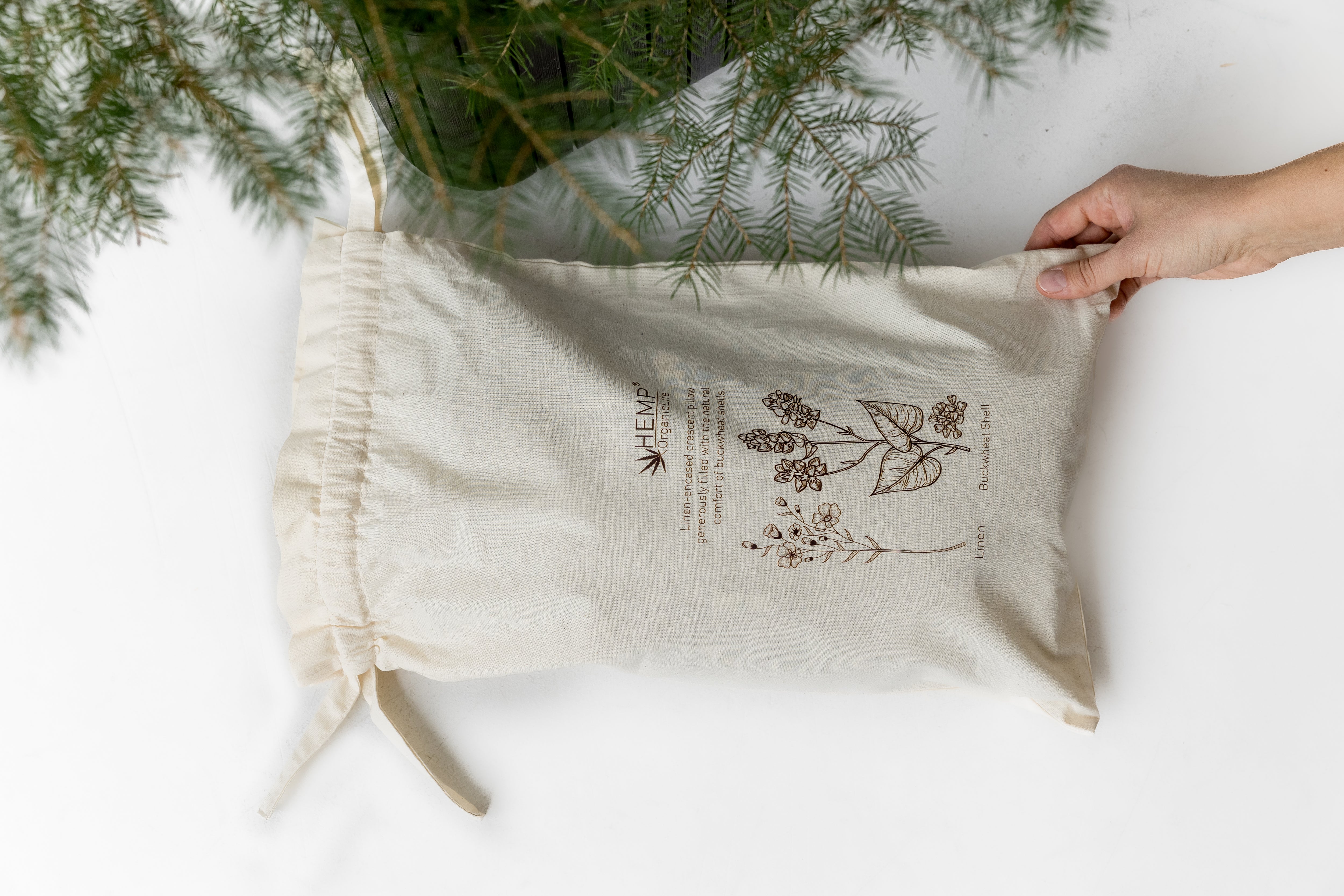 Linen-encased Crescent Pillow generously filled with the natural comfort of Buckwheat Shells + Gift Bag / meditation cushion Christmas gift