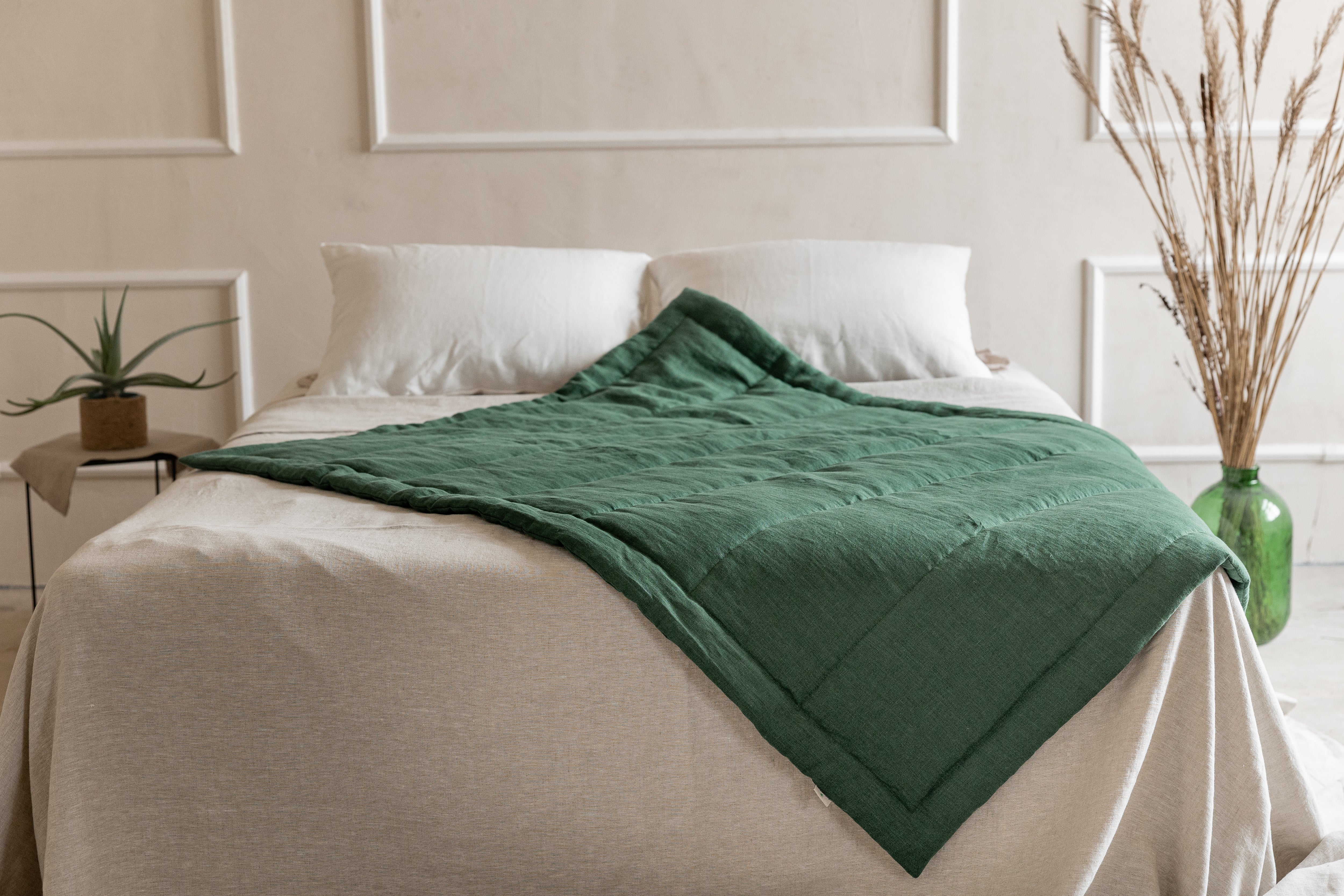 Green Hemp Linen Toddler Blanket filled Organic HEMP FIBER in linen fabric 47" x 64" (120x165 cm)