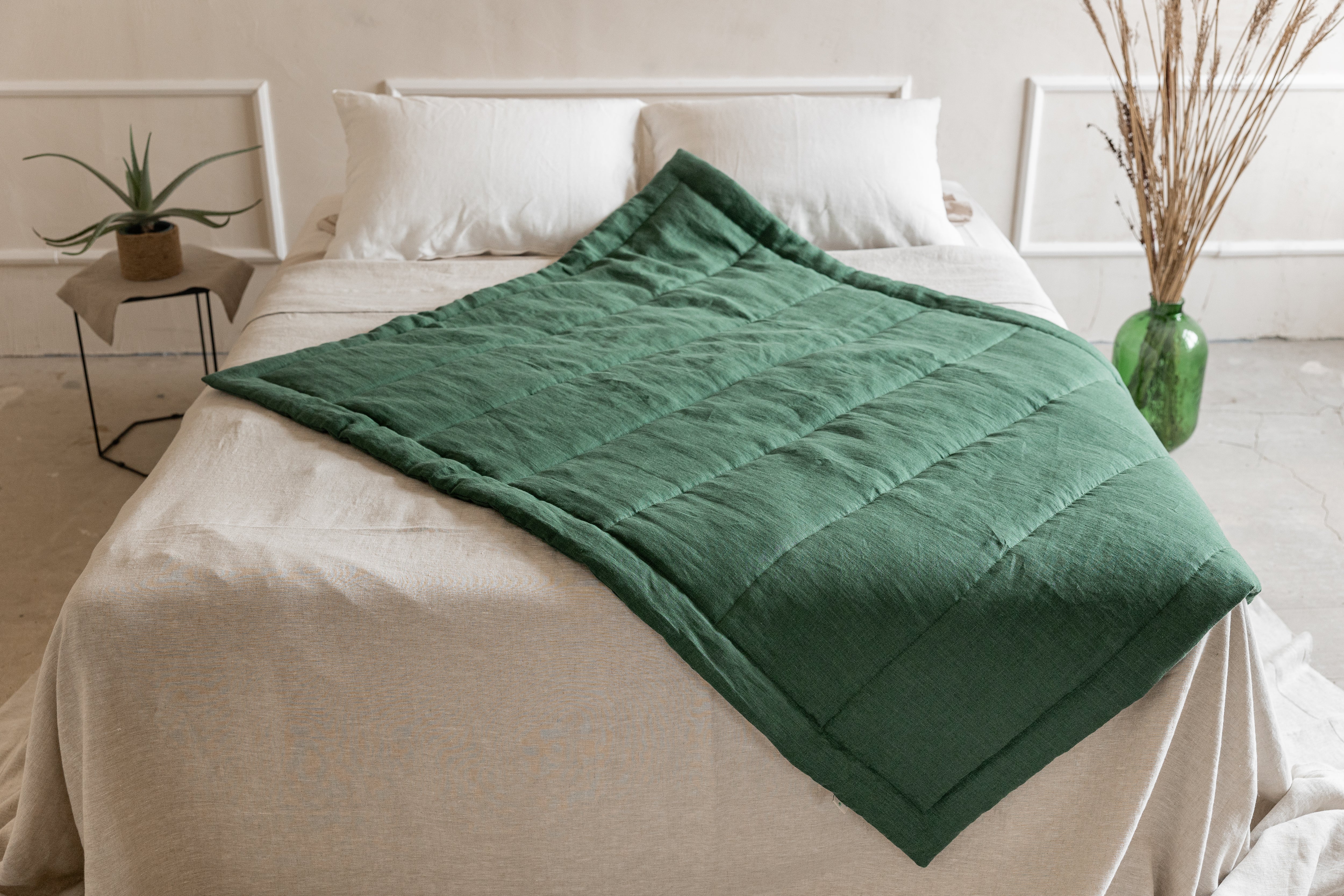 Green Hemp Linen Toddler Blanket filled Organic HEMP FIBER in linen fabric 47" x 64" (120x165 cm)