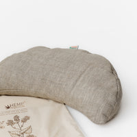 Linen-encased Crescent Pillow filled organic Buckwheat hulls + Gift Bag / meditation cushion