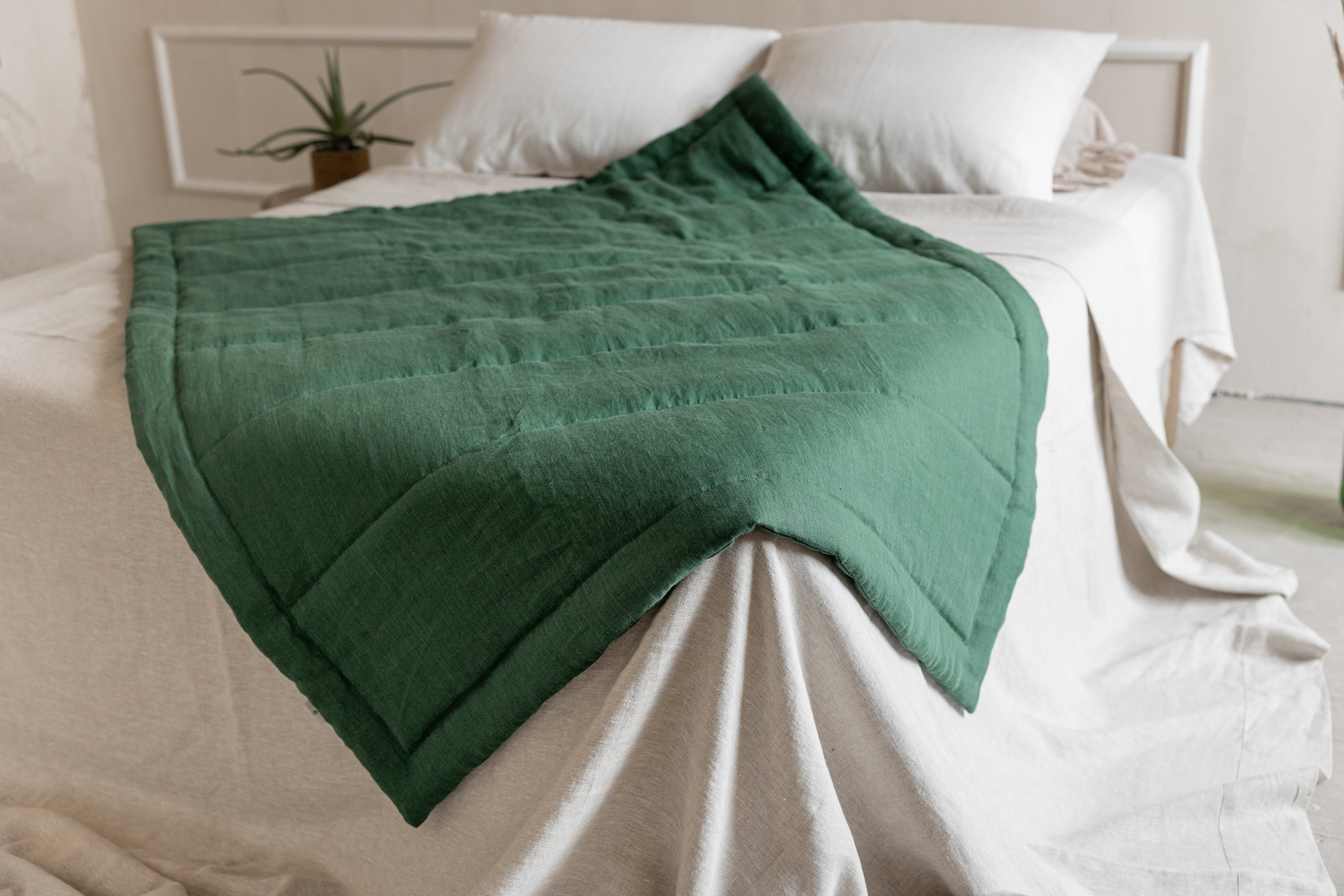 Green Hemp Linen Toddler Blanket filled Organic HEMP FIBER in linen fabric 47" x 64" (120x165 cm)