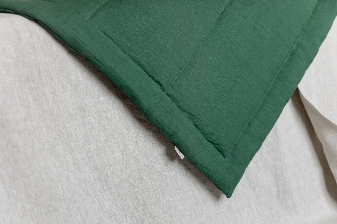 Green Hemp Linen Toddler Blanket filled Organic HEMP FIBER in linen fabric 47" x 64" (120x165 cm)
