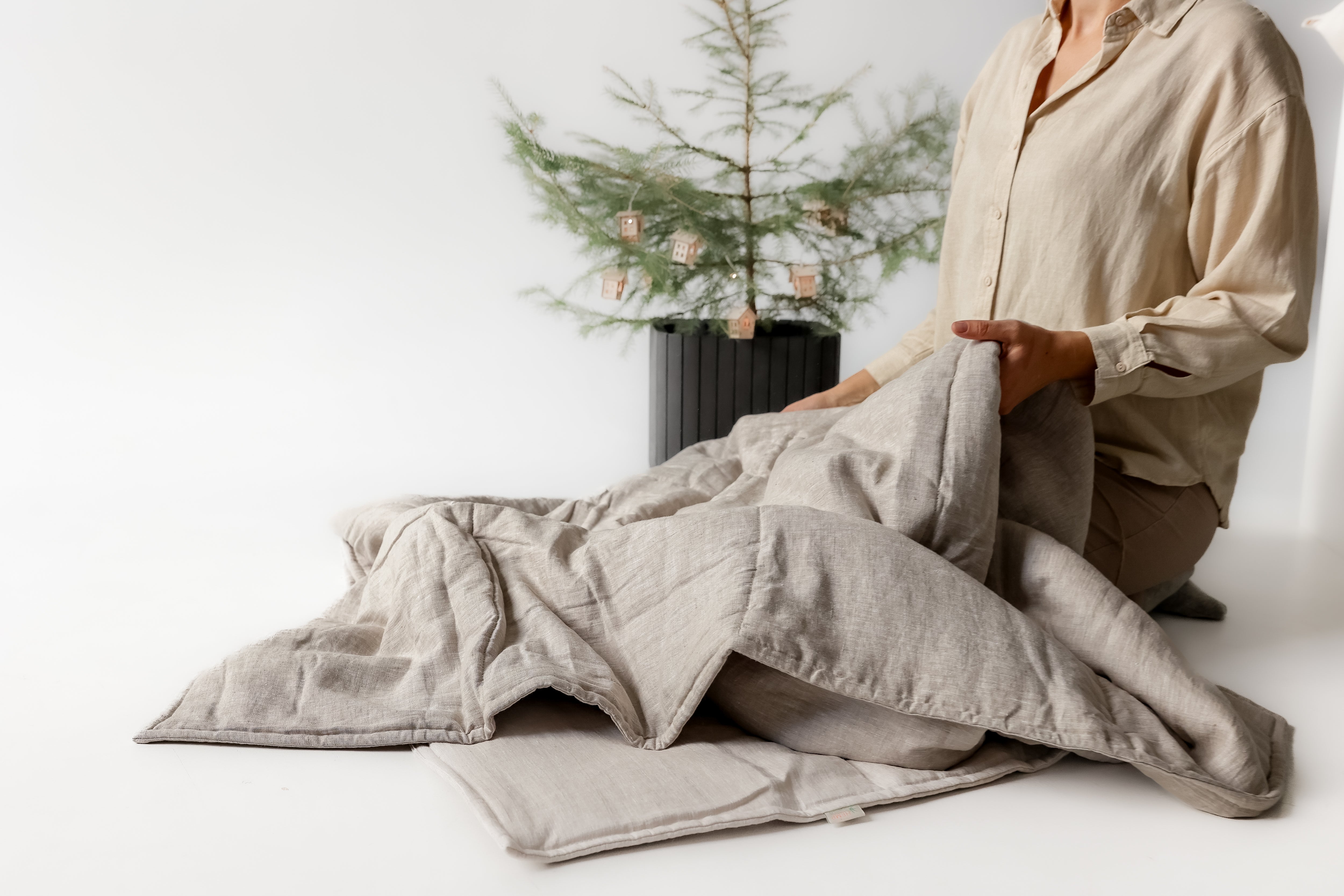 Natural Hemp Linen Blanket 55" x 81" (140x200 cm) filler organic Hemp fiber in linen not dyed fabric Custom size