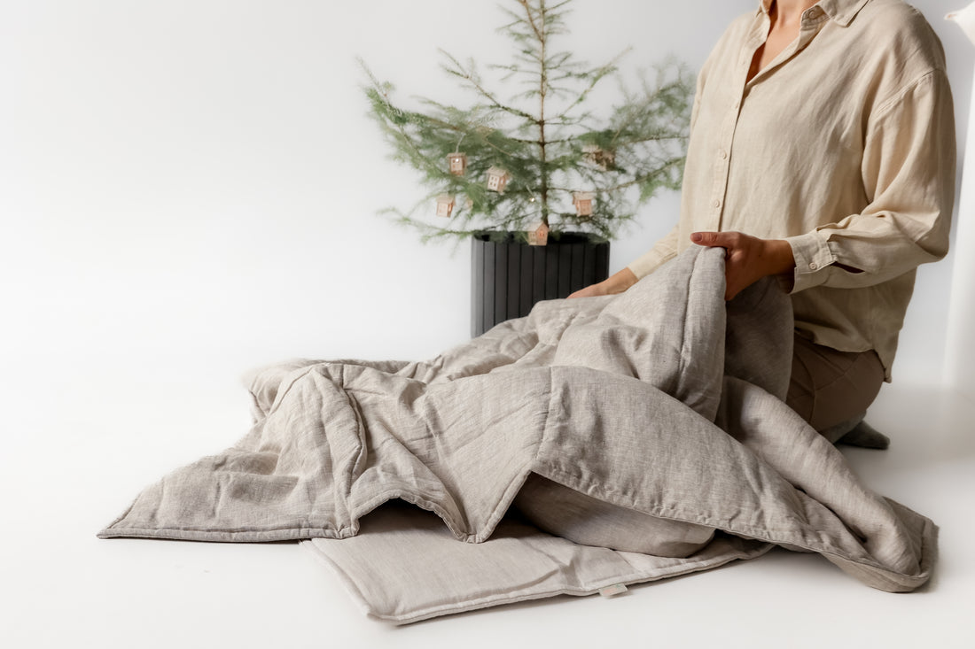 Natural Hemp Blanket 55" x 81" (140x200 cm) filler organic Hemp fiber in Hemp not dyed fabric Custom size