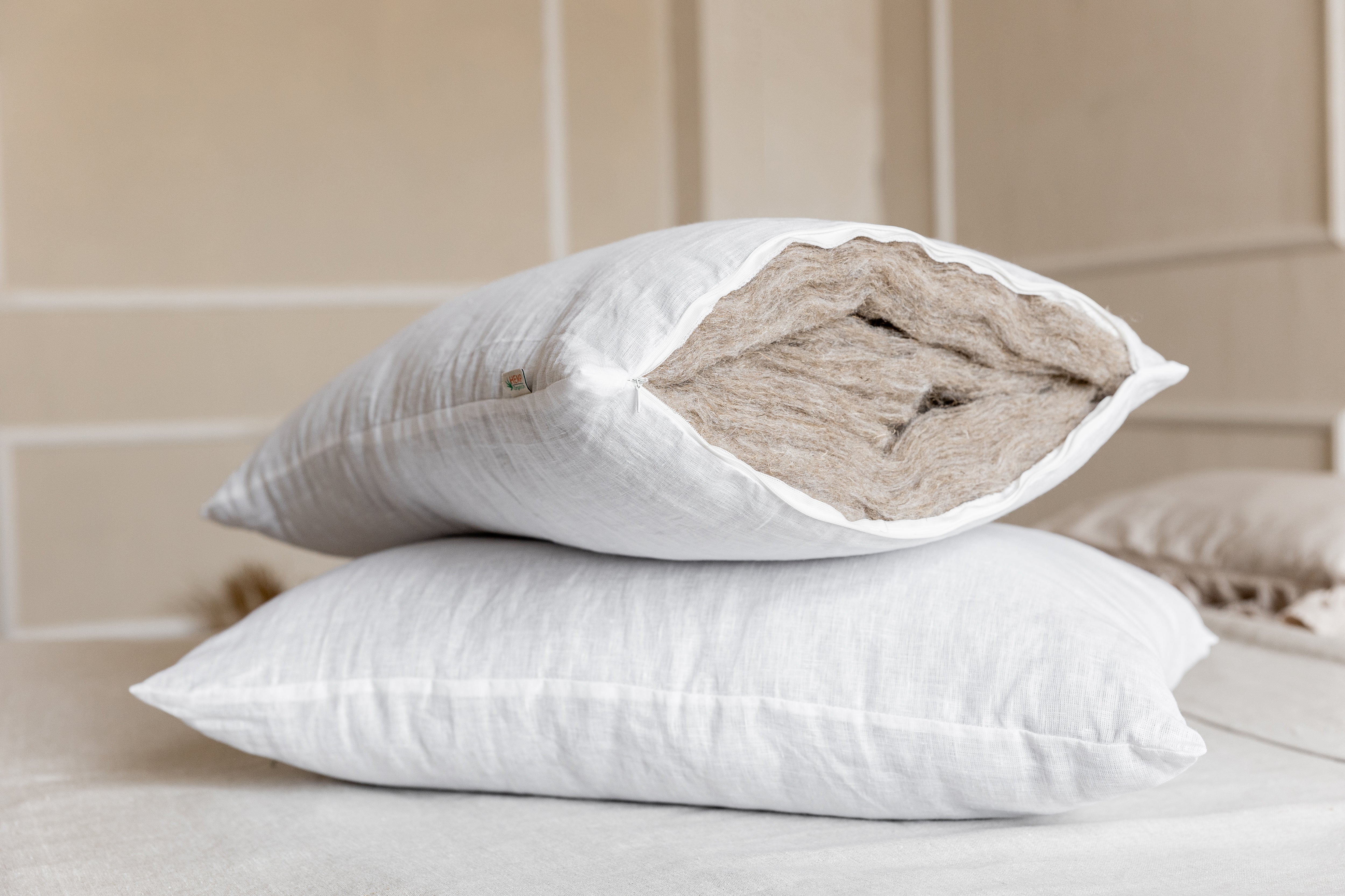 Hemp Pillow filled HEMP FIBER in white Linen fabric with zipper Regulation height/Hemp pillow/ Bed Pillow /Toddler pillow/ Eco friendly
