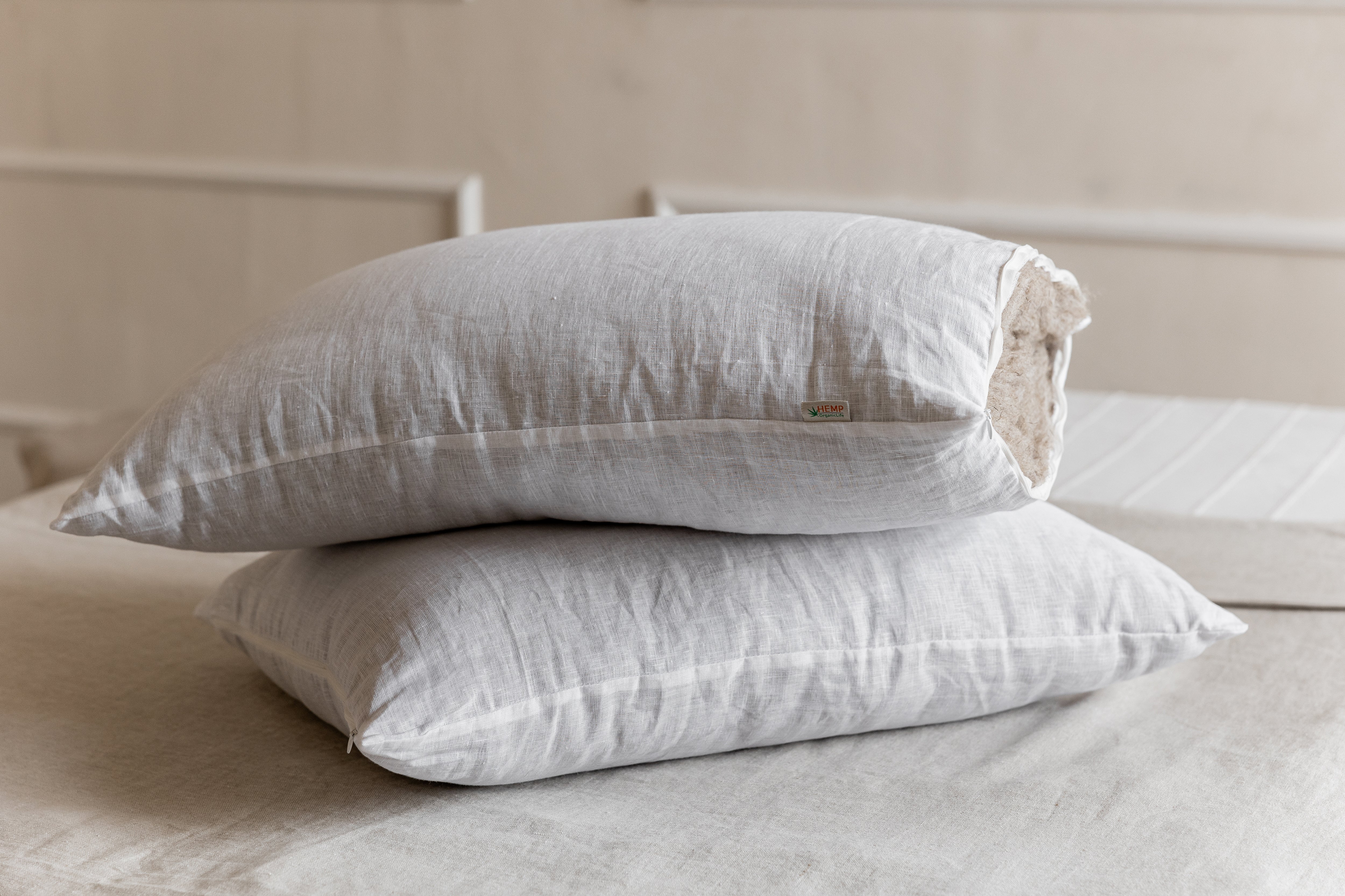 Hemp Pillow filled HEMP FIBER in white Linen fabric with zipper Regulation height/Hemp pillow/ Bed Pillow /Toddler pillow/ Eco friendly