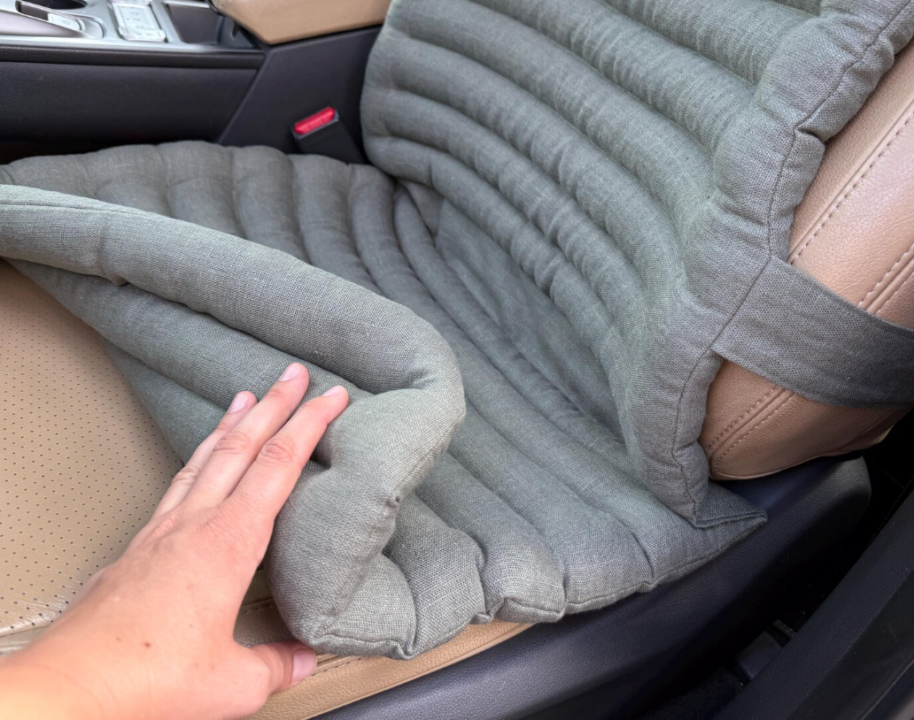 Linen Car Seat Cover "Fern" filled Organic Buckwheat Hulls in Linen 100% Fabric Car Cover Massage Organic Eco-friendly Hand Made