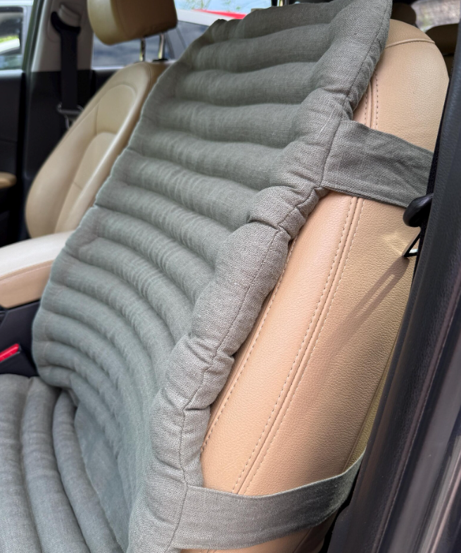 Linen Car Seat Cover "Fern" filled Organic Buckwheat Hulls in Linen 100% Fabric Car Cover Massage Organic Eco-friendly Hand Made