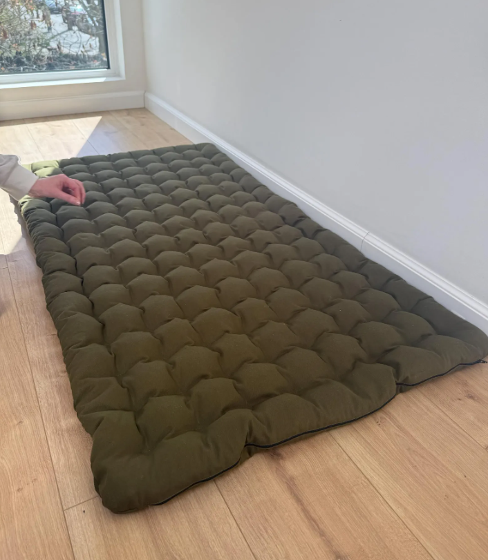 28"х51" (70x130cm) Natural Floor topper filled organic buckwheat hulls in Cotton fabric / Yoga Mat multi / Chamber Futon