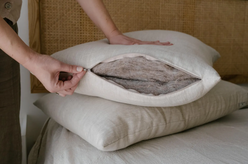 HEMP Pillow filled organic HEMP FIBER in linen fabric with regulation  height Hemp pillow