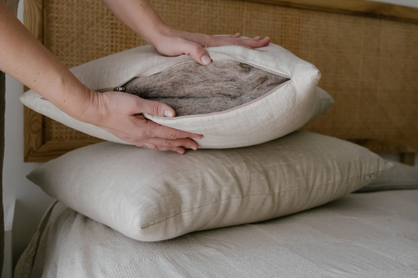 HEMP Pillow filled organic HEMP FIBER in linen fabric with regulation  height Hemp pillow