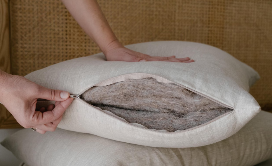 Special listing for Sarah McNamee one 40 x 60 cm quilted hemp pillow in natural undyed hemp fabric and one 40 x 60 cm undyed cotton cover with hemp filling inside