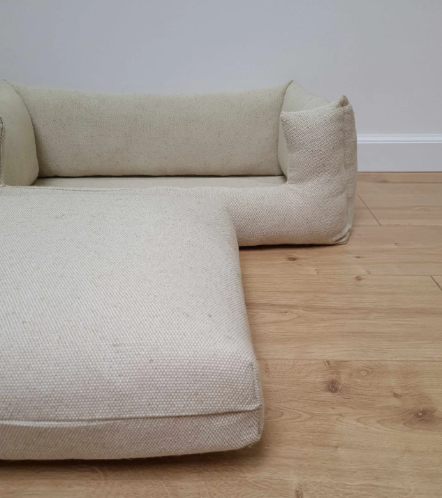 Special listing for Jenna Morse one 42" x 30" rectangular bed with a removable cover in natural thick linen fabric in a beige shade