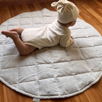 Hemp Linen Round Play mat filled HEMP Fiber in non-dyed linen fabric play quilted mat kids Activity Tummy time mat