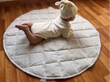 Hemp Linen 40" (100 cm) Round Play mat filled HEMP Fiber in non-dyed linen fabric play quilted mat kids Activity Tummy time mat