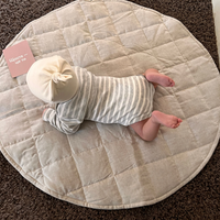 Hemp Linen Round Play mat filled HEMP Fiber in non-dyed linen fabric play quilted mat kids Activity Tummy time mat