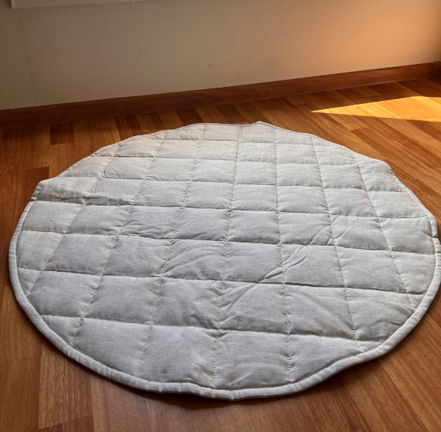 Hemp Linen Round Play mat filled HEMP Fiber in non-dyed linen fabric play quilted mat kids Activity Tummy time mat