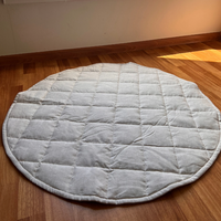 Hemp Linen Round Play mat filled HEMP Fiber in non-dyed linen fabric play quilted mat kids Activity Tummy time mat