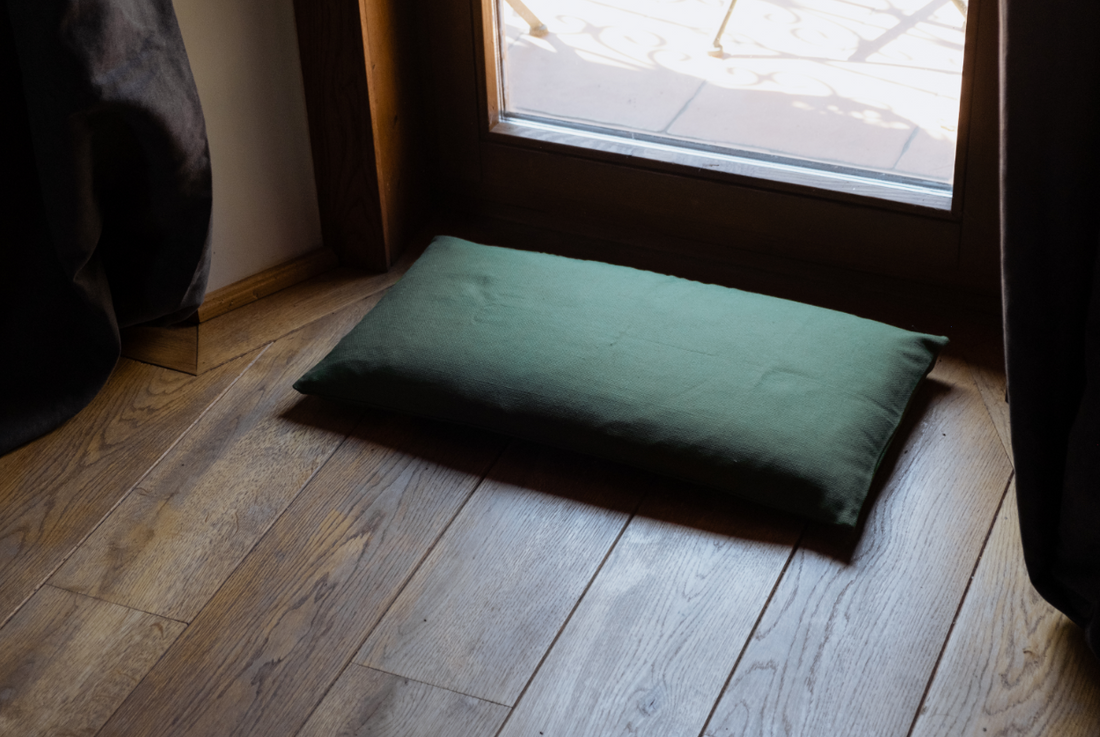 Floor Cushion with Buckwheat hulls 25"x12" (65x30cm) thick Linen Cover filler in a separate natural cotton Case Yoga Meditation pillow