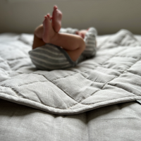 Hemp Linen Round Play mat filled HEMP Fiber in non-dyed linen fabric play quilted mat kids Activity Tummy time mat