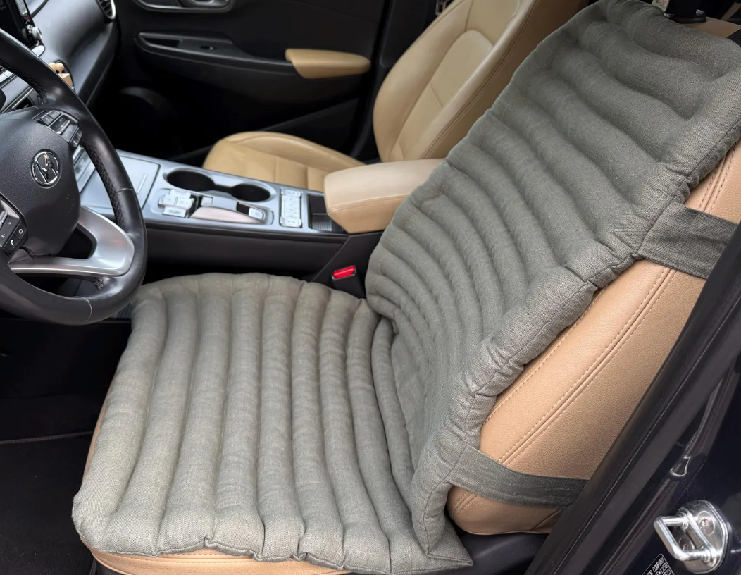 Linen Car Seat Cover "Fern" filled Organic Buckwheat Hulls in Linen 100% Fabric Car Cover Massage Organic Eco-friendly Hand Made