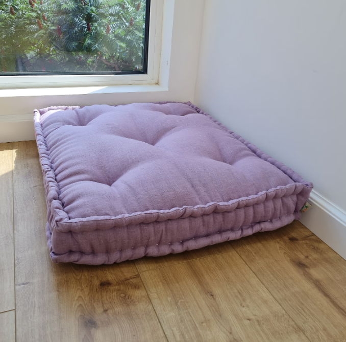 Special listing for Lee S one cotton sofa protector in white-grey stripes and four hemp cushions 3 inches thick in lilac linen