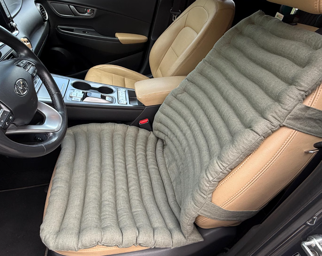 Linen Car Seat Cover "Fern" filled Organic Buckwheat Hulls in Linen 100% Fabric Car Cover Massage Organic Eco-friendly Hand Made