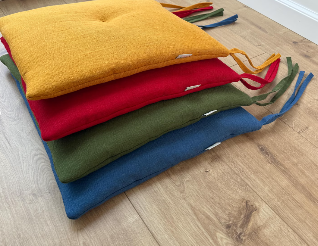 Hemp Linen seat cushion for chair with ties filled organic hemp fiber in natural linen fabric Chair Cushion Pillow seat