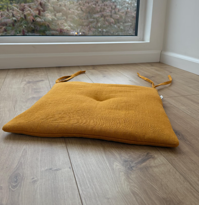 Hemp Linen seat cushion for chair with ties filled organic hemp fiber in natural linen fabric Chair Cushion Pillow seat