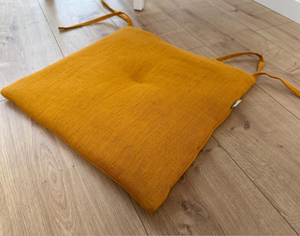 Hemp Linen seat cushion for chair with ties filled organic hemp fiber in natural linen fabric Chair Cushion Pillow seat