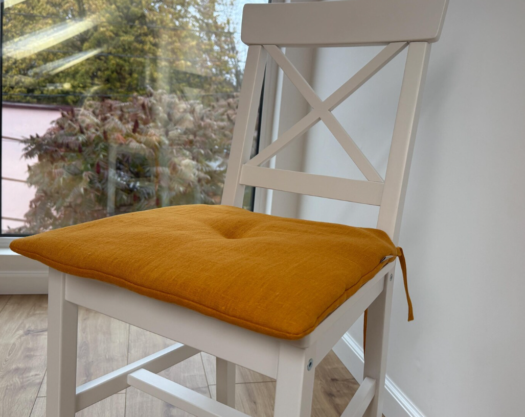 Hemp Linen seat cushion for chair with ties filled organic hemp fiber in natural linen fabric Chair Cushion Pillow seat