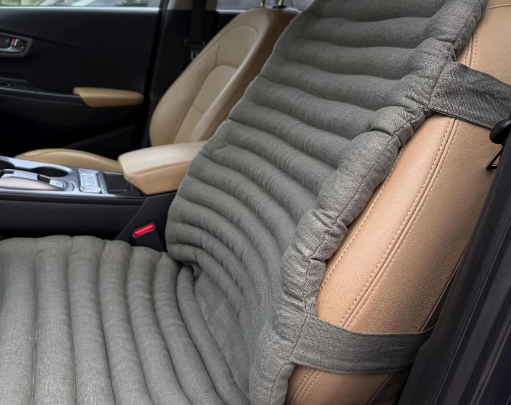 Linen Car Seat Cover "Fern" filled Organic Buckwheat Hulls in Linen 100% Fabric Car Cover Massage Organic Eco-friendly Hand Made