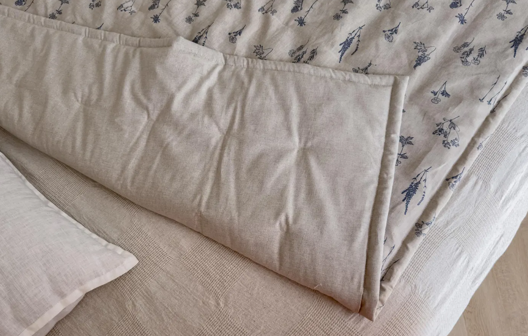 Natural Hemp Blanket in floral design natural linen fabric filled organic Hemp fiber filler Custom size Blanket