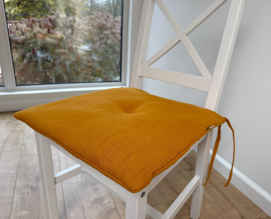 Hemp Linen seat cushion for chair with ties filled organic hemp fiber in natural linen fabric Chair Cushion Pillow seat