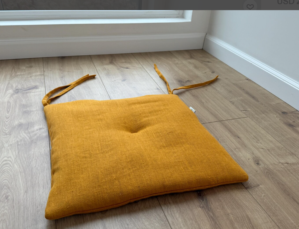 Hemp Linen seat cushion for chair with ties filled organic hemp fiber in natural linen fabric Chair Cushion Pillow seat