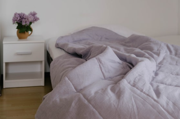 43" x 57" (110 x 145 cm) Lilac HEMP Linen Blanket Quilt Linen Fabric filled organic Hemp Fiber Filler