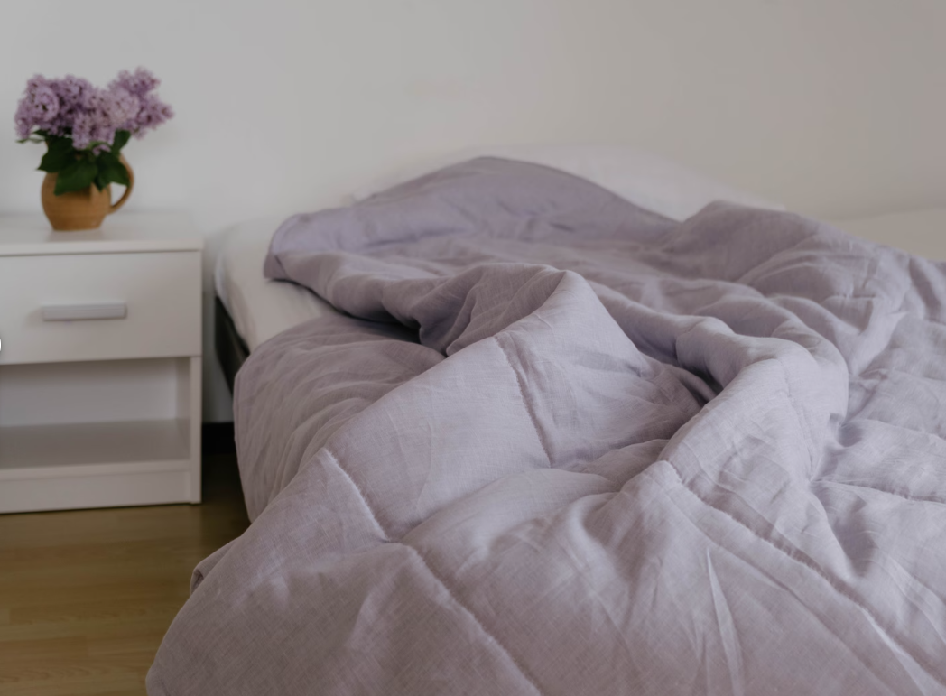 43" x 57" (110 x 145 cm) Lilac HEMP Linen Blanket Quilt Linen Fabric filled organic Hemp Fiber Filler