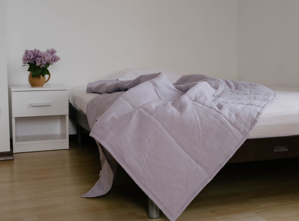 43" x 57" (110 x 145 cm) Lilac HEMP Linen Blanket Quilt Linen Fabric filled organic Hemp Fiber Filler