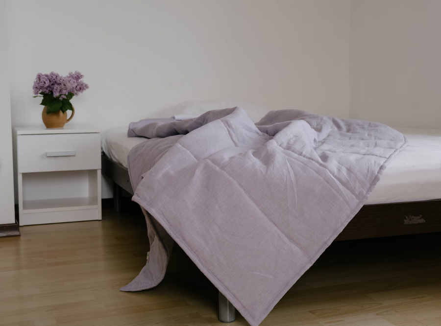 43" x 57" (110 x 145 cm) Lilac HEMP Linen Blanket Quilt Linen Fabric filled organic Hemp Fiber Filler