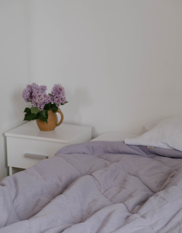 43" x 57" (110 x 145 cm) Lilac HEMP Linen Blanket Quilt Linen Fabric filled organic Hemp Fiber Filler