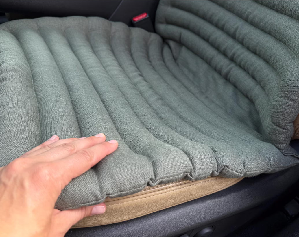 Linen Car Seat Cover "Fern" filled Organic Buckwheat Hulls in Linen 100% Fabric Car Cover Massage Organic Eco-friendly Hand Made