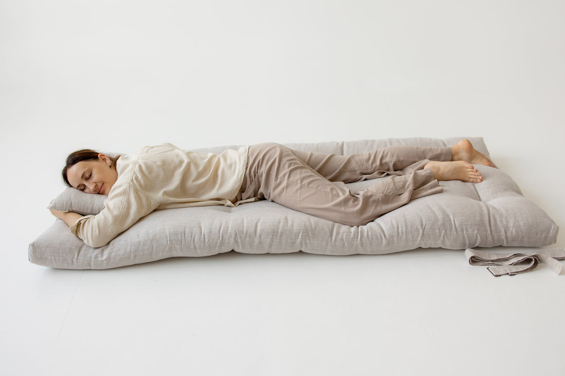 Hemp Linen Shikibuton Mat 3” thick organic mat with hemp fiber filler inside in natural non-dyed Linen fabric