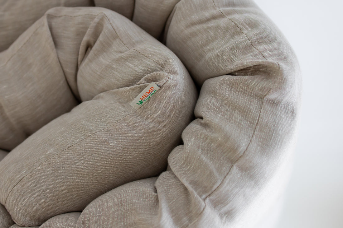 Hemp Linen Shikibuton Mat 3” thick organic mat with hemp fiber filler inside in natural non-dyed Linen fabric
