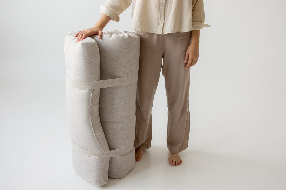 Hemp Linen Shikibuton Mat 3” thick organic mat with hemp fiber filler inside in natural non-dyed Linen fabric