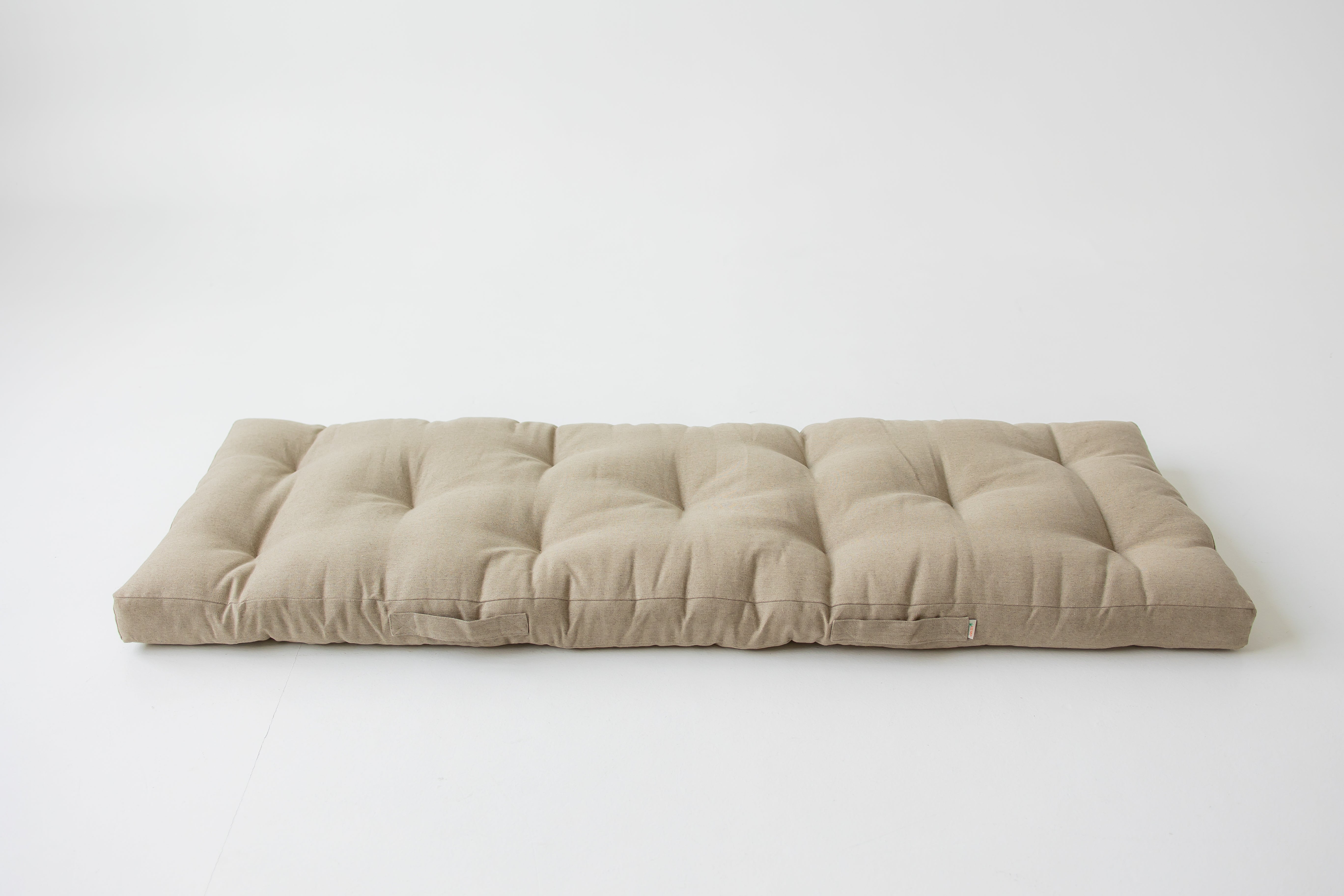 Hemp-filled Linen Shikibuton Mat organic Topper Futon with Hemp Fiber Filler inside in natural non-dyed Linen fabric 3” thickn Roll-up Bed