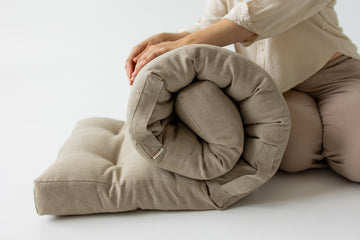 Hemp-filled Linen Shikibuton Mat organic Topper Futon with Hemp Fiber Filler inside in natural non-dyed Linen fabric 3” thickn Roll-up Bed