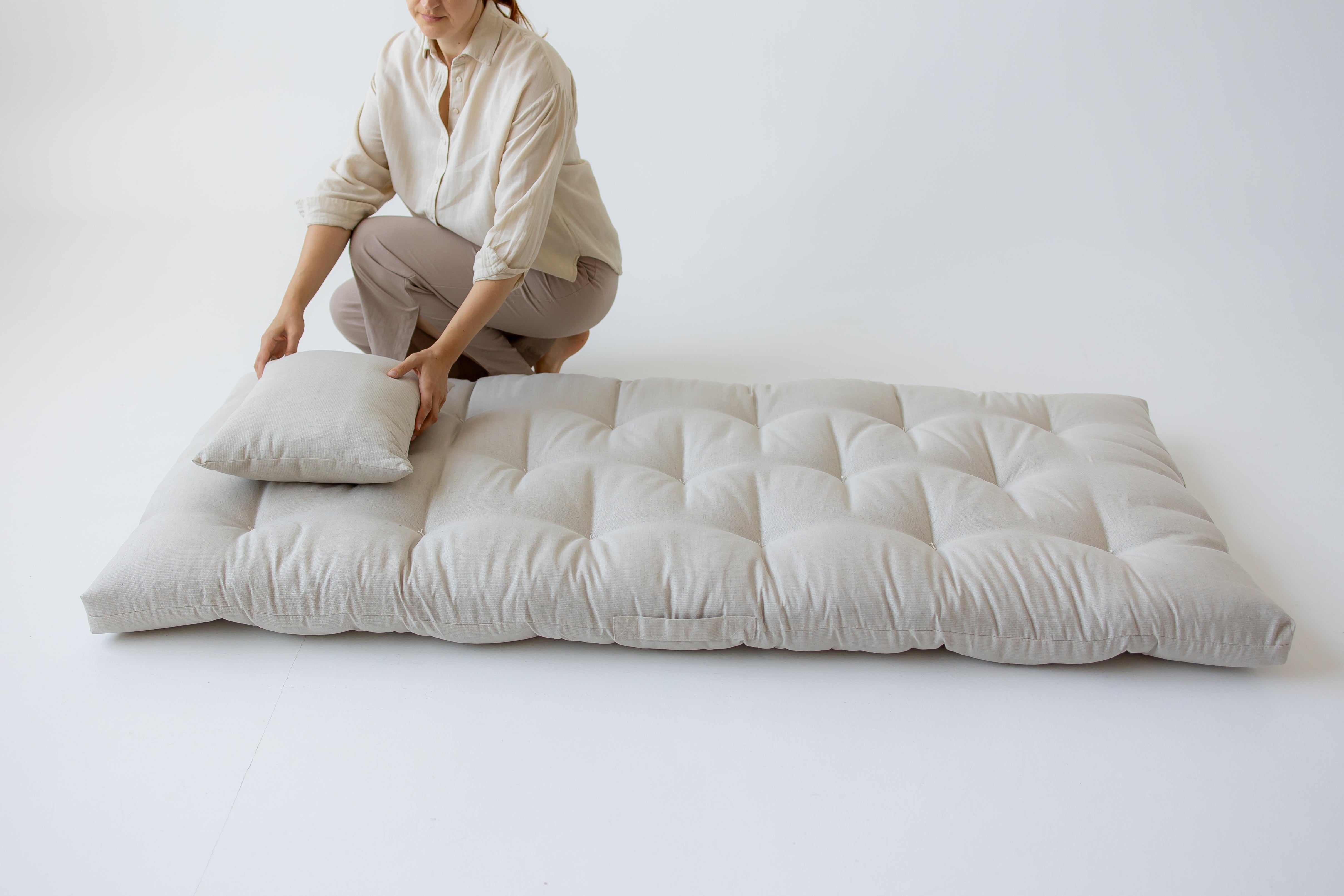 Hemp Shikibuton Mattress / Topper 3” thick Hemp fiber filling in Natural Hemp fabric / Hand made Eco-Friendly Floor Bedding Eco Living