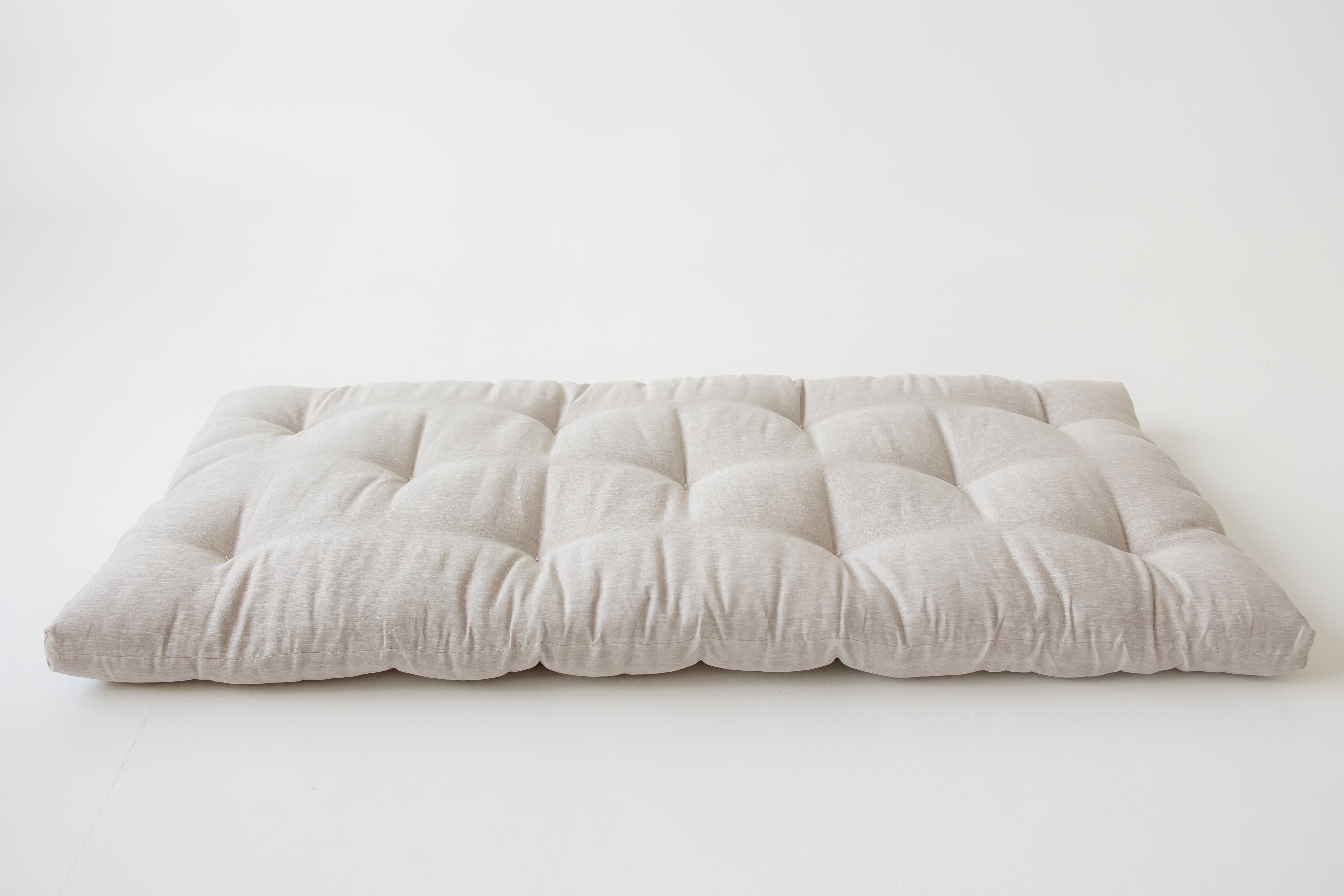 Hemp Linen Shikibuton Mat 3” thick organic mat with hemp fiber filler inside in natural non-dyed Linen fabric