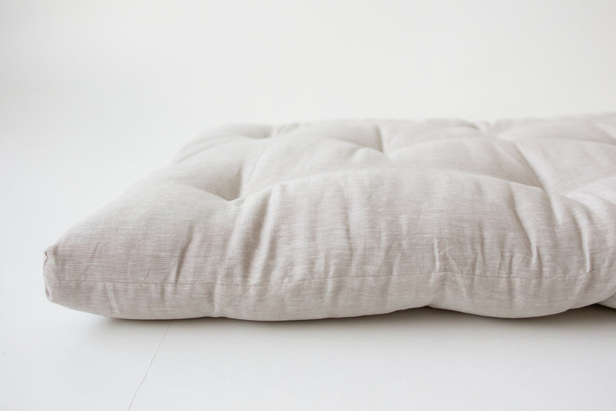 Hemp Linen Shikibuton Mat 3” thick organic mat with hemp fiber filler inside in natural non-dyed Linen fabric